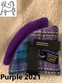 Purple & Black HARRIS TWEED Riding Hat Ear Muffs with Fleece Backing 